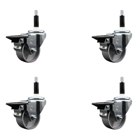 Service Caster 3'' Semi Steel Swivel 7/8'' Expanding Stem Caster Set with Brake, 4PK SCC-EX20S315-SSR-PLB-78-4